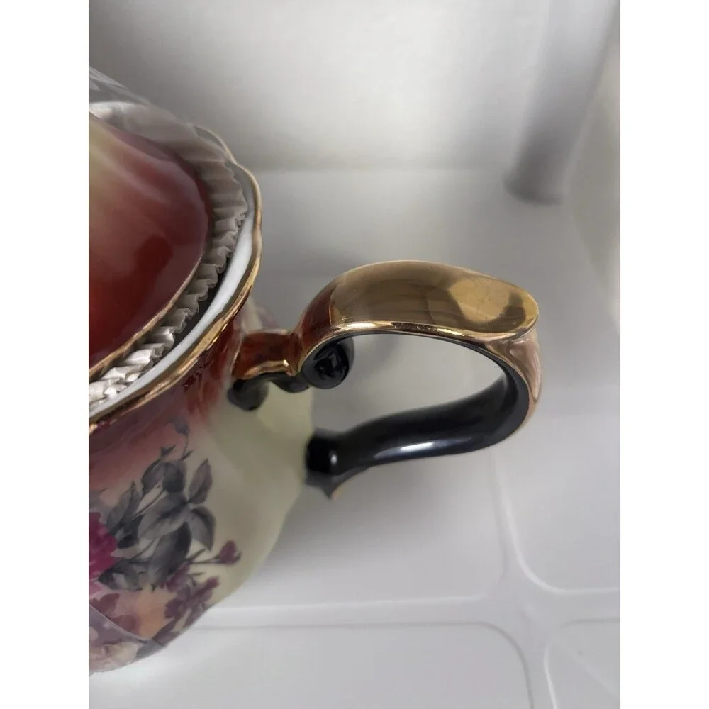 Vintage Decorative Teapot Floral Gold Tone Autumn